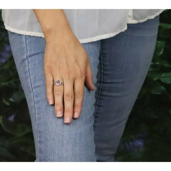 Sterling Silver Pink Topaz Flower Ring size 6 - Picture 2 of 8